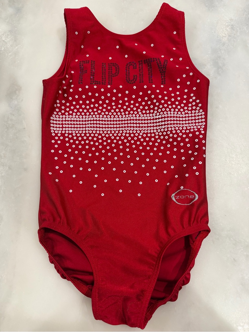 Zone Gymnastics Leotard Youth Large Red Rhinestone Flip City YL